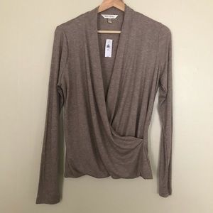 Banana Republic Tan Tencel & Wool Wrap Top - Large Petite